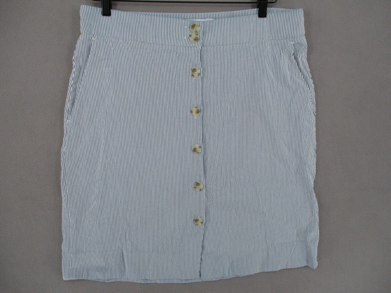 Sportscraft Skirt Womens 16 Blue White Striped Pockets Button Straight Pencil