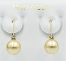 GENUINE 7 mm PEARLS  DIAMOND EARRINGS 14K GOLD - Made in USA