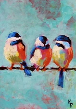 ACEO ATC Signed Print “Me And The Chickadees” Birds Art Card Artist Trading Card