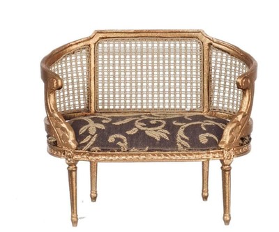 Puppenhaus Louis XIV kleines Setee Gold Rattan Sofa JBM Wohnzimmer Möbel