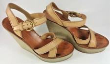 Miu Miu women's tan leather and suede open toe wedge EU 39 (US 8 1/2)