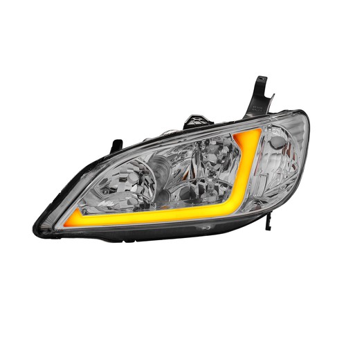 2x New Chrome For 04-05 Honda Civic LED DRL Bar turn signal Headlights Assembly - Bild 5 von 16