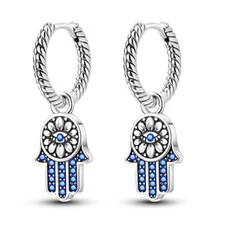 MULA Original Blue CZ Guarding Palm Hoop Earrrings For Women 925 Sterling Silver