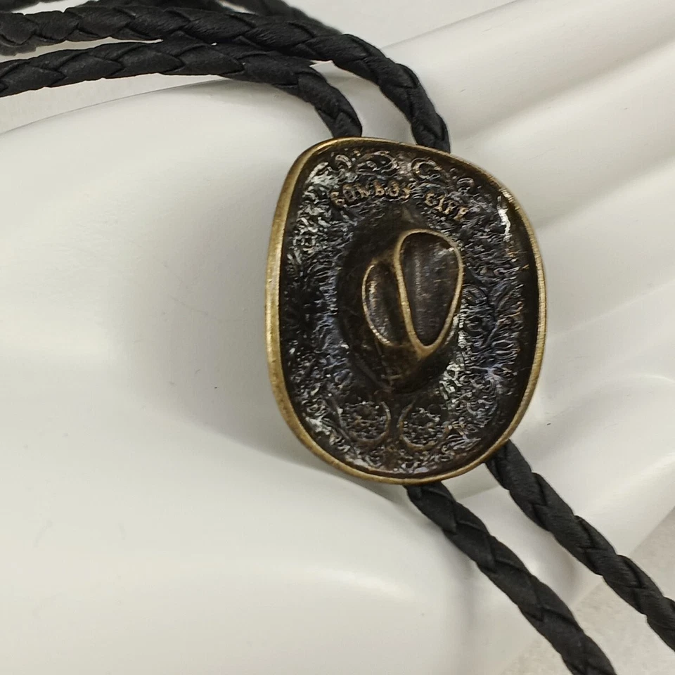 Chapéu de cowboy masculino gravata bolo couro sintético mancha ajustável comprimento 40" - Imagem 4 de 4