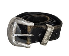 Vintage 1994 Hand Tooled Genuine Leather Western Style Belt Buckle Size Large