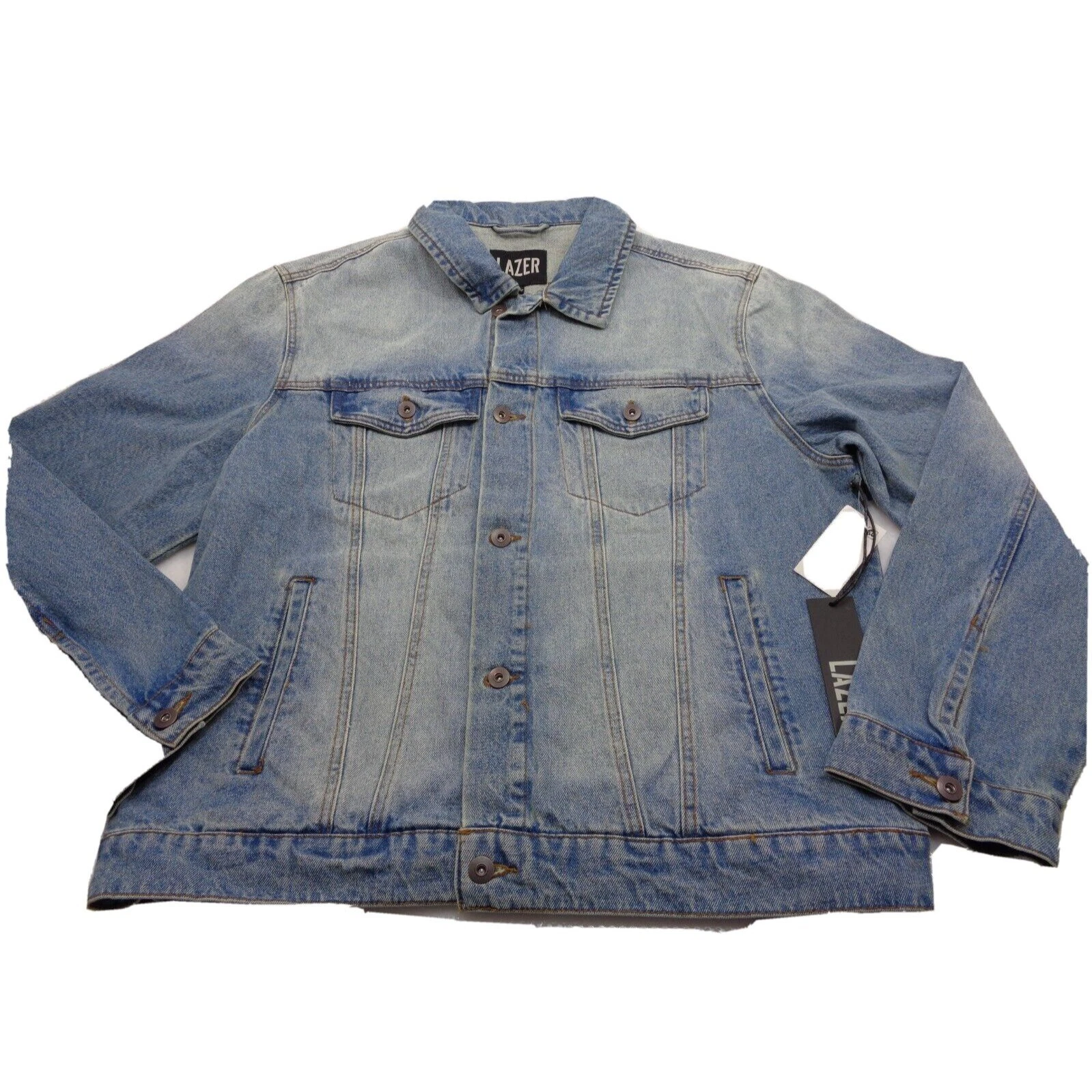 Lazer Men's Regular Fit Denim Trucker Jacket in Extra Light Wash Blue-XLarge - product detail image 2