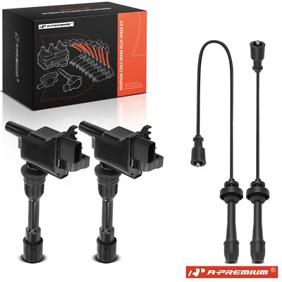 A-Premium 2x Ignition Coils&2x Spark Plug Wires for Mazda Protege 01-03 Protege5