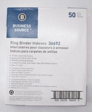 Business Source Ring Binder Index 5 Tab Dividers Multicolor 3 Hole 36692 50 Pack