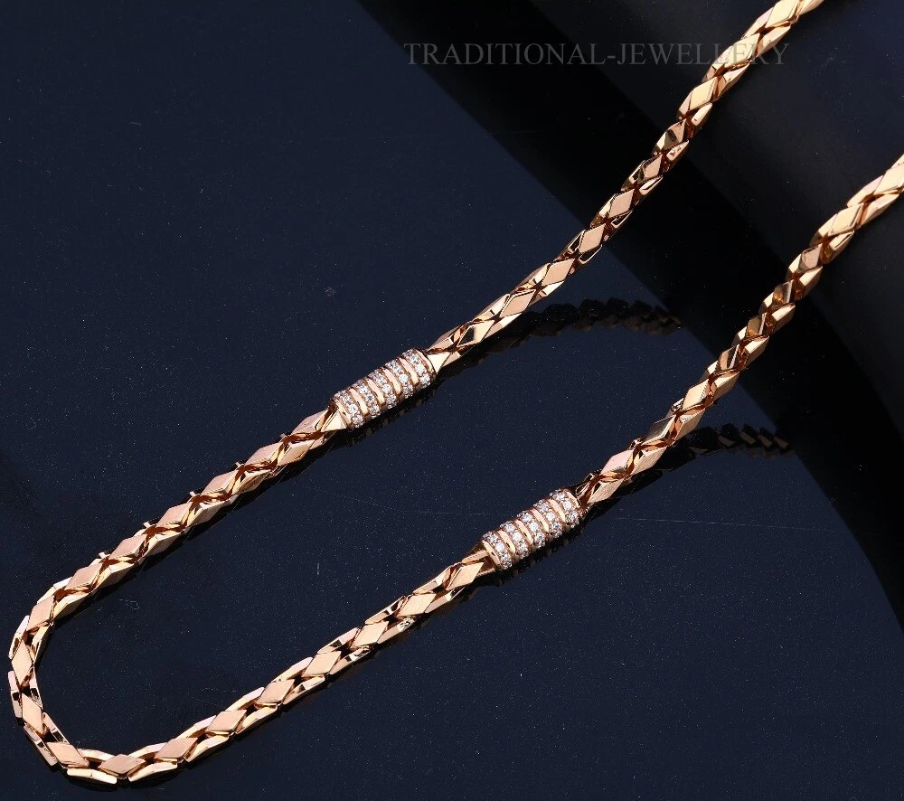 18K Rose Gold Hallmark choco chain necklace For Men Women Unisex gold chain 34