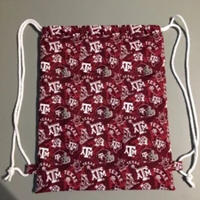 Texas A&M AM Aggies Drawstring Cinch Bag Backpack * 100% Cotton * Handcrafted *