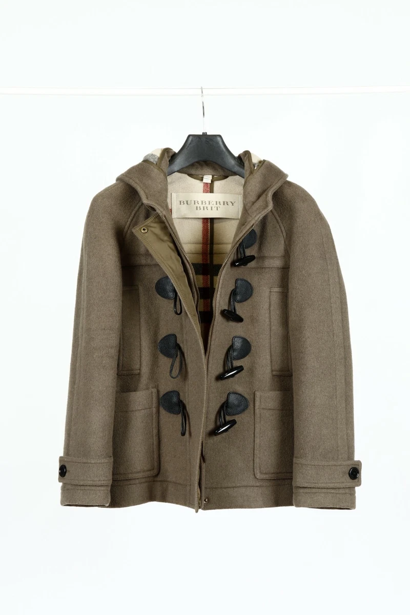 Women s Burberry Brit Wool Green Hooded Short Duffle Coat UK4 US2