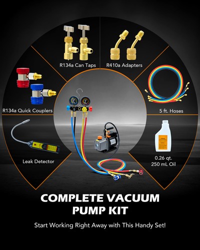 Bomba de vacío 4CFM 1/3HP refrigeración climática CA automática con juego de manómetros y bolsa - Imagen 3 de 8
