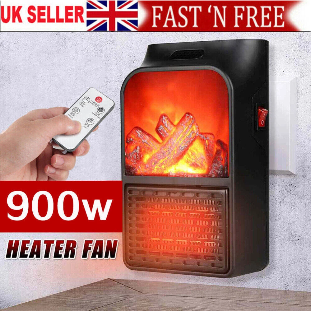Plug In Wall Heater Portable Mini Electric Fan 900W Space Warmer with  Remote UK | eBay