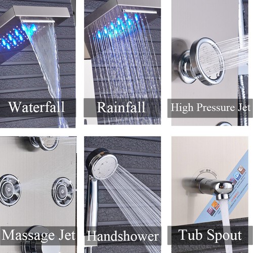 Rain&Waterfall LED Shower Panel Tower Stainless Steel Massage Body Jets System - Picture 36 of 149