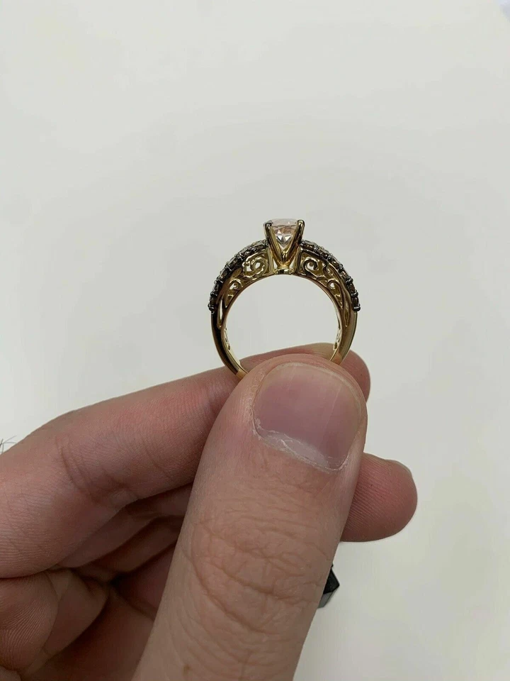 Кольцо фантазийное LeVian из желтого золота 14 карат с морганитом шоколадным бриллиантом 1,6 карата размер 6,75 - Изображение 3 из 4