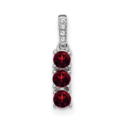 14k Weißgold 3 Steine Granat und Diamant Anhänger