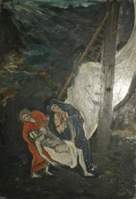 Vintage expressionist religious oil painting portrait signed