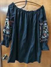 Free People Dress Women s Black Embroidered Off Shoulder Boho Festival Sz Medium
