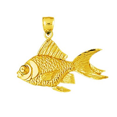 14K Solid Gold Freshwater Fantail Goldfish Pendant