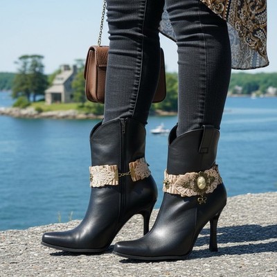 Women Antique Gold Metal Chain Boot Bracelet Shoe Charm Anklet Vintage Lace PAIR