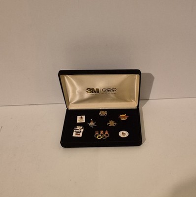1992 Albertville Winter Olympic 8 Piece Pin Set In Case, 3M Sponsored