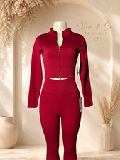 Xia Co Boutique Red Ribbed 2pc Zip Mock Neck Jacket Leggings One Size