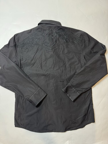 Camicia uomo Roar nera taglia XL ricamata ali bottoni punto bianco 1197 - Foto 7 di 8