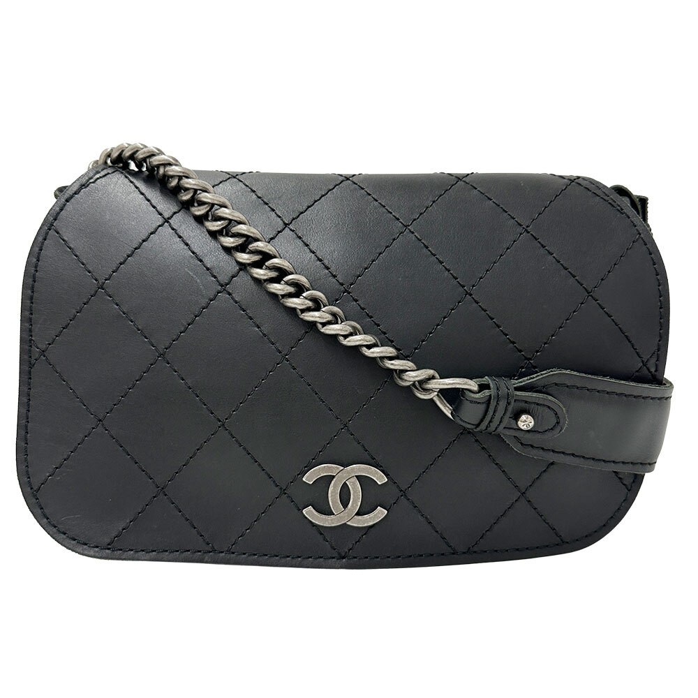 Chanel Black Leather Shoulder Bag with Wild Stitch and Silver Hardware 923146
