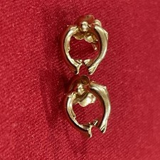 14K Yellow Gold Small Delicate Two Dolphins  Ball Stud Earrings