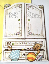 Vintage Baby Shower Invitation Hallmark Cute Armoire with Baby Items Fold Out