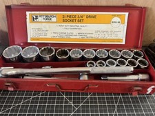 Vintage 1987 Pittsburgh Forge 21-pc 34 Drive Socket Set Model 674 Red Tin Vintage 1987 Pittsburgh Forge 21-pc 34 Drive Socket Set Model 674 Red Tin
