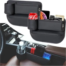 2 Pcs of Vehicle Seat Gap Storage Boxes,Phone Or Water Holder ,Organizer Leather