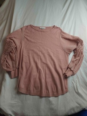 SIONI Blouse Top Womens Size 1X Pink Balloon Sleeve French Dot Crochet Casual