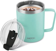 MILTON Travel Coffee Mug 14 oz with Straw, Double Walled, Stainless Steel Vacuum