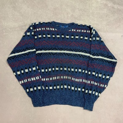 Vintage Strickpullover Abstrakt Gemustert Opa Strickpullover Herren L