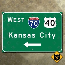 Missouri Interstate 70 US Route 40 west Kansas City highway road sign 15x10