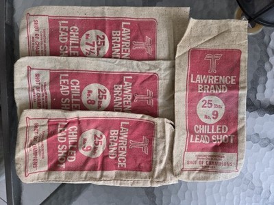 Lawrence Brand Chilled Lead Shot No. 9 25 lbs Lot of 4 Advertising Cloth Bags