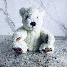 VINTAGE GUND SMALL WHITE JOINTED TEDDY BEAR BROWN PADS PLUSH ANIMAL CIRCA 1984