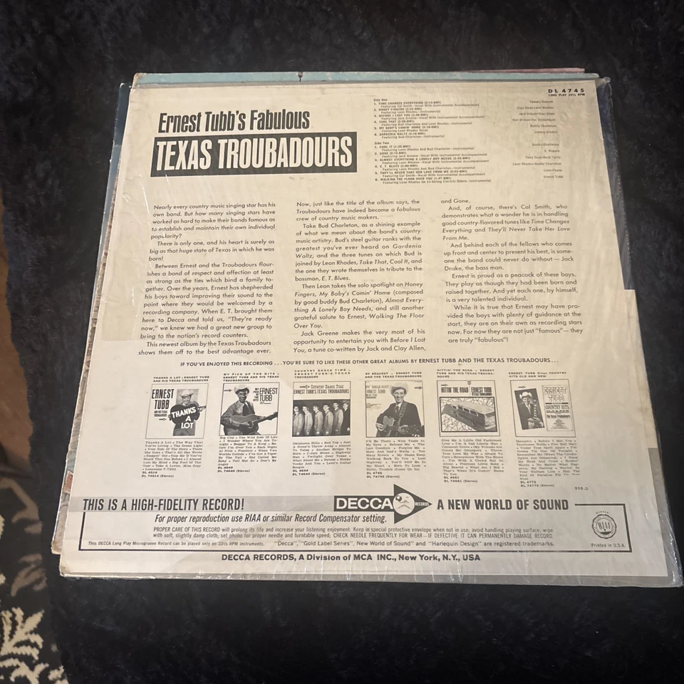 Ernest Tubb's Fabulous Texas Troubadours 4745 LP33 still in shrink wrap - Image 2 of 2