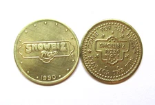 2 -Different Rare Showbiz Pizza Place Brass Coin Tokens -See Photos -Lot Of 2