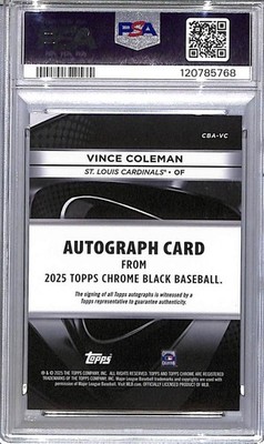2025 Topps Chrome Black #CBA-VC Vince Coleman PSA 10 GEM MINT Auto