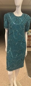 Beaded dress sequin cocktail party formal knee-length green size M beautiful!