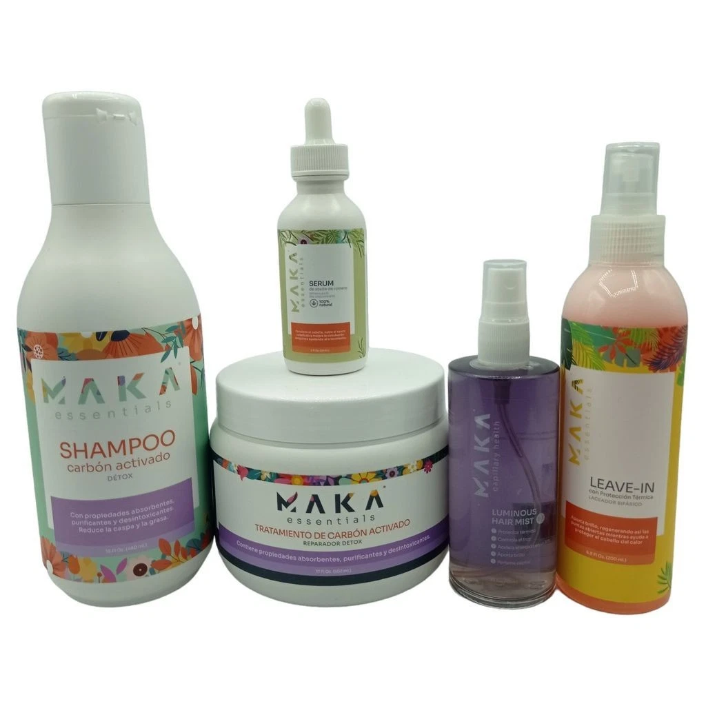 MAKA HAIR CARE KIT 5PCS DETOX CHARCOAL SHAMPOO MASK SERUM LEAVE IN SET