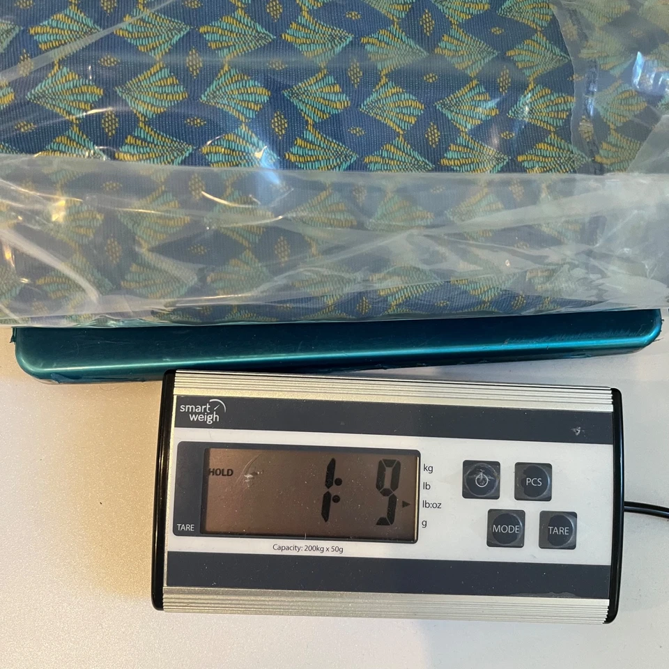 Vtg Double Knit Fabric Polyester Blue Gold Green Diamond 1.75 yds  X  54” - Image 4 of 4