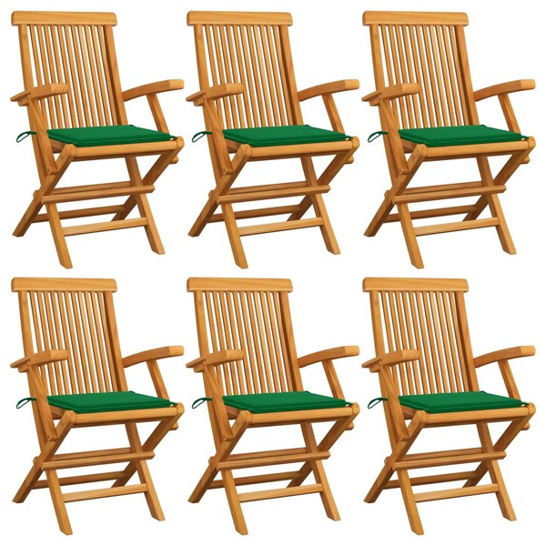 GartenstüHle Aus Massivem Teakholz Mit GrüNen Kissen 6 StüCk-image