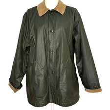 Woolrich Vintage Coated Cotton Chore Coat Women's M Army Green Corduroy Collar