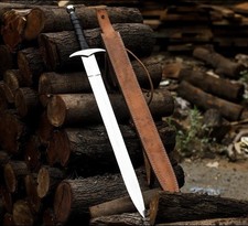 Medieval 30”Knight Arming Sword-High Carbon Steel Blade with Leather Sheath