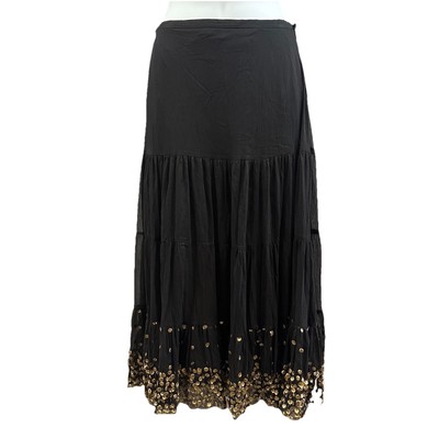 Chaudry KC Maxi Skirt Womens Extra Small Black Gold Sequin Boho Fairy Whimsygoth