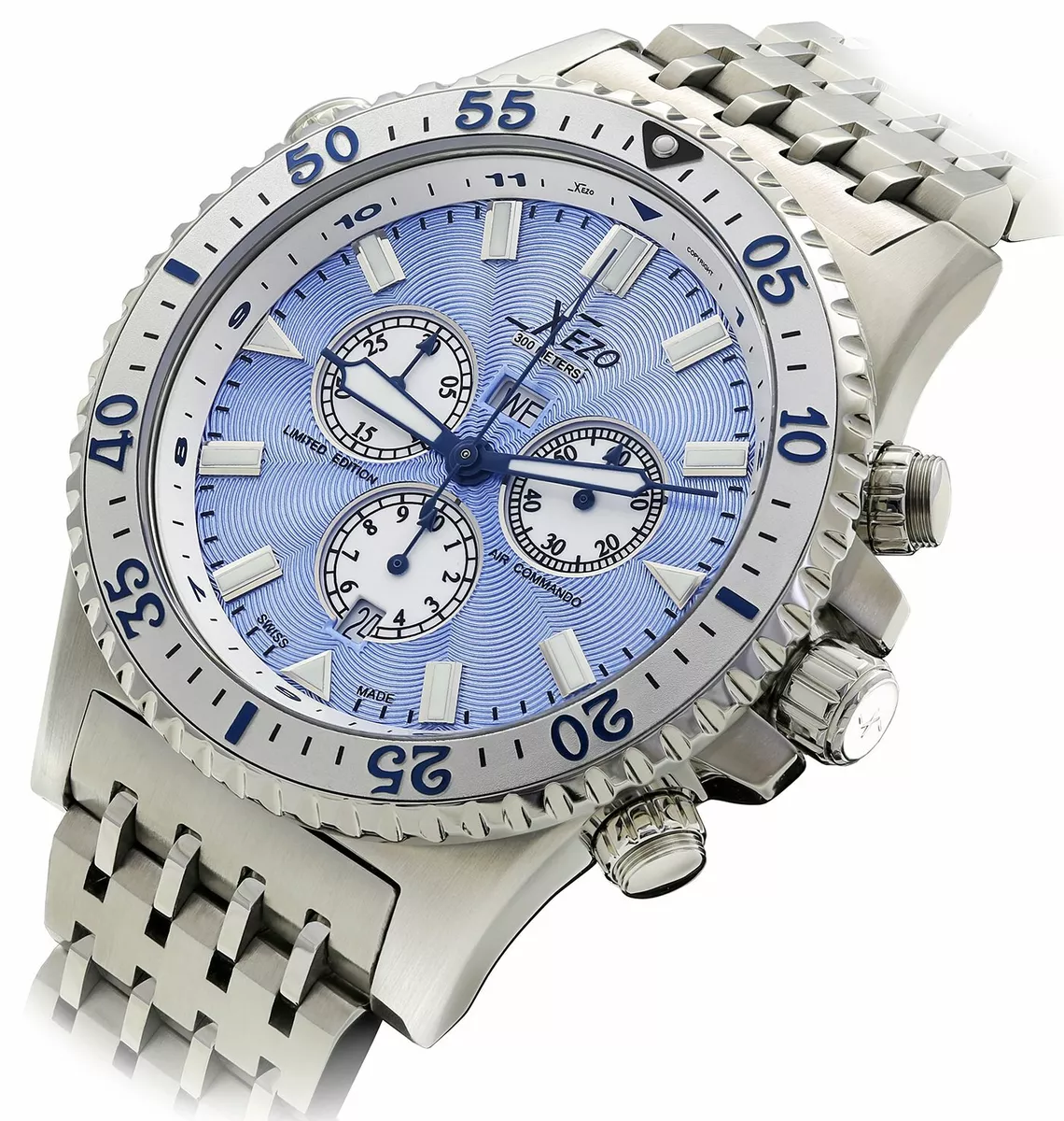 Xezo Mens Air Commando Swiss Made Divers Chronograph Quartz Watch