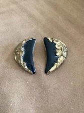 Half Moon Shape Earrings Black Enamel Textured Gold Tone Angel Wings C78-39